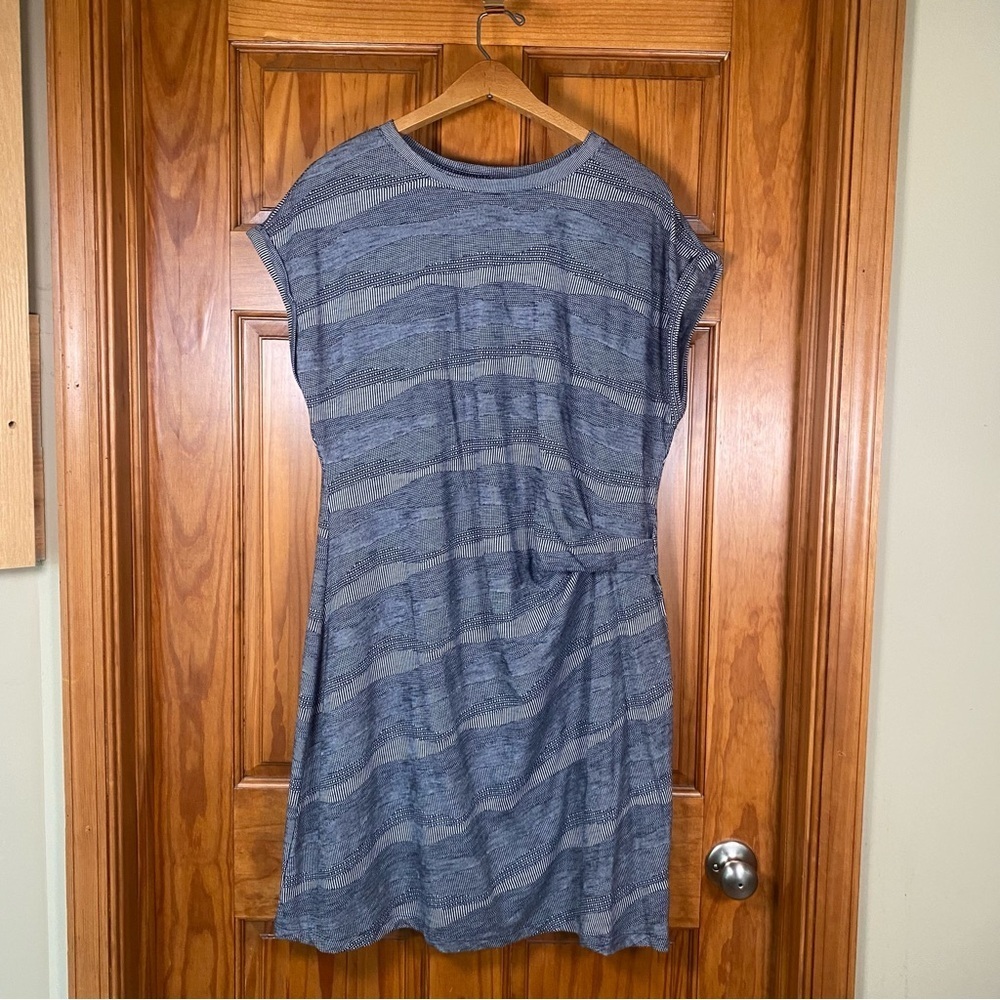 Time and Tru Navy Drop Shoulder Sleeve Patterned Mini Dress with Tie Knot Detail